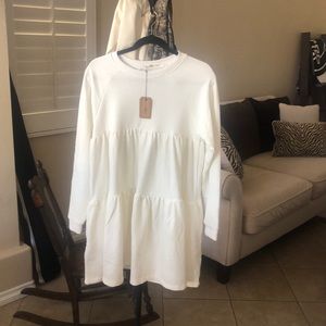 Mini white sweatshirt fabric dress